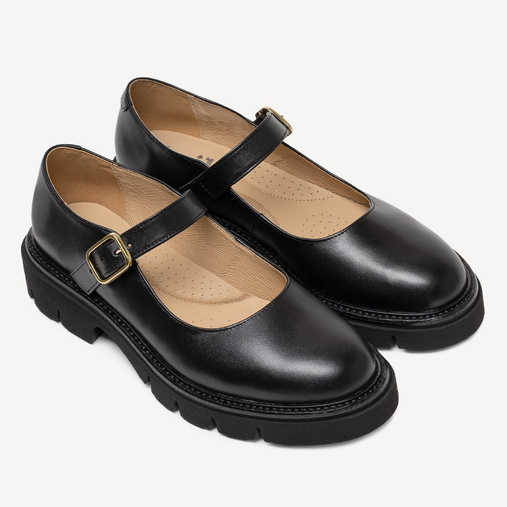 Skórzane półbuty damskie z klamrą Merida czarne