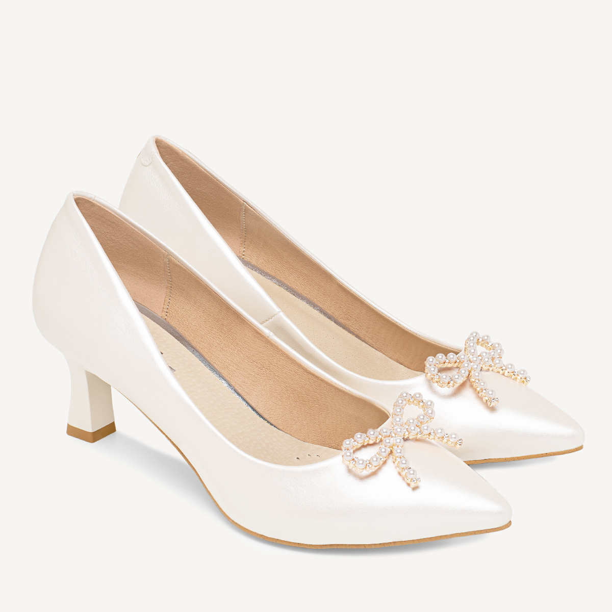 Ślubne perłowe szpilki z ozdobną kokardą Azalea ivory