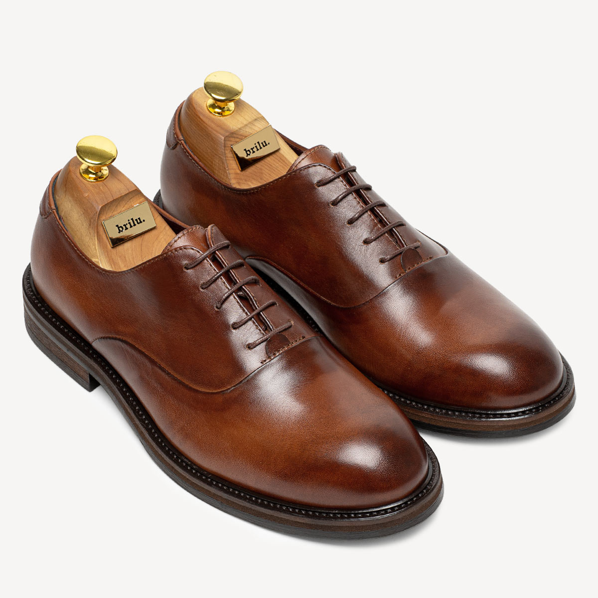 Skórzane wizytowe półbuty męskie oksfordy Oscar jasny brąz