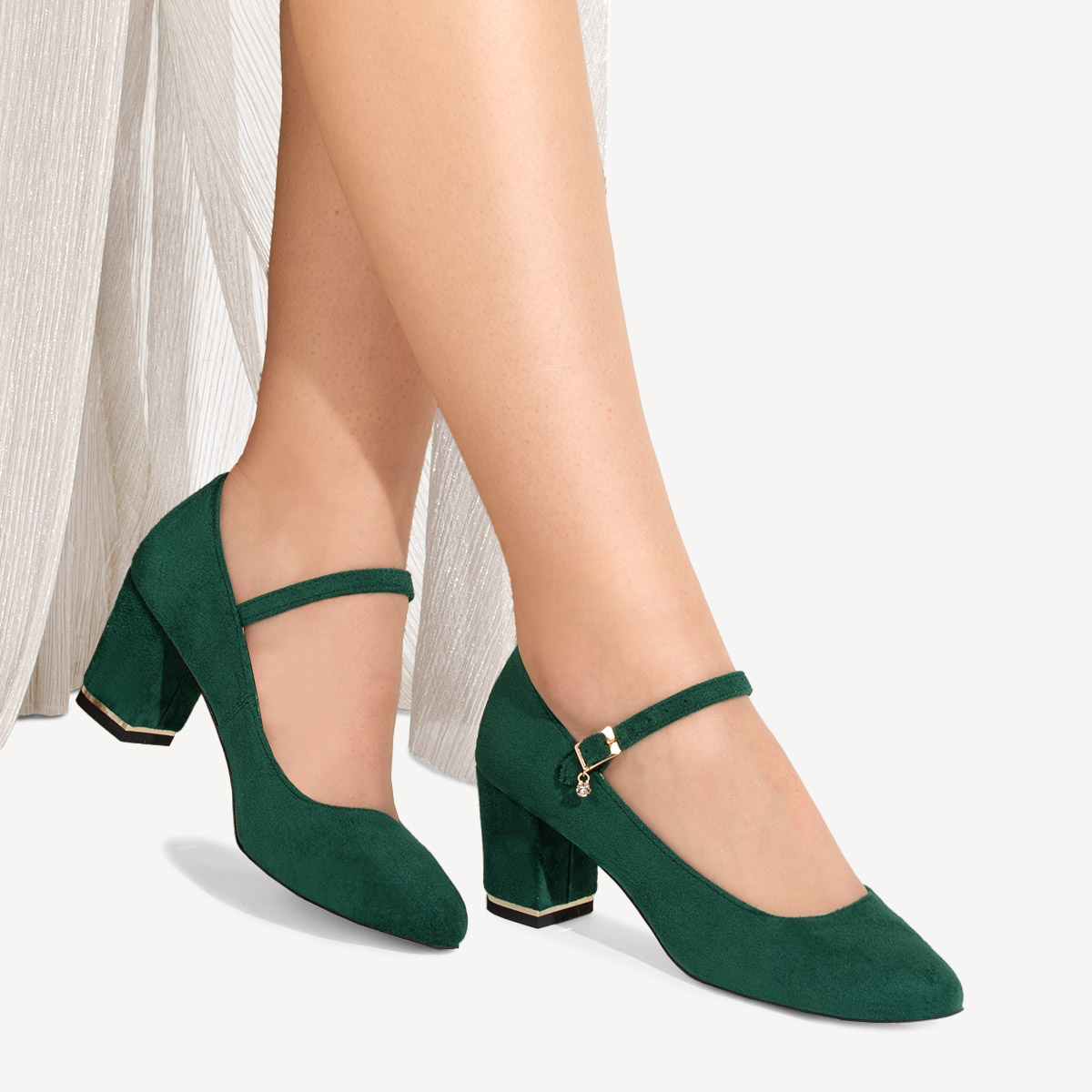 Zamszowe czółenka z paseczkiem Brylee zielone