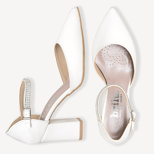 Ślubne czółenka z cyrkoniowym paskiem Lavonia białe