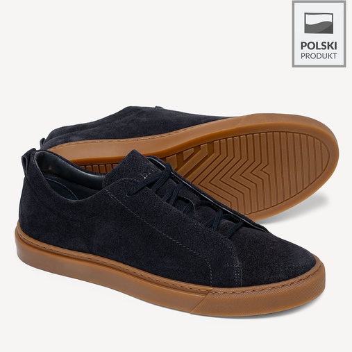 Męskie skórzane zamszowe sneakersy Edison granatowe