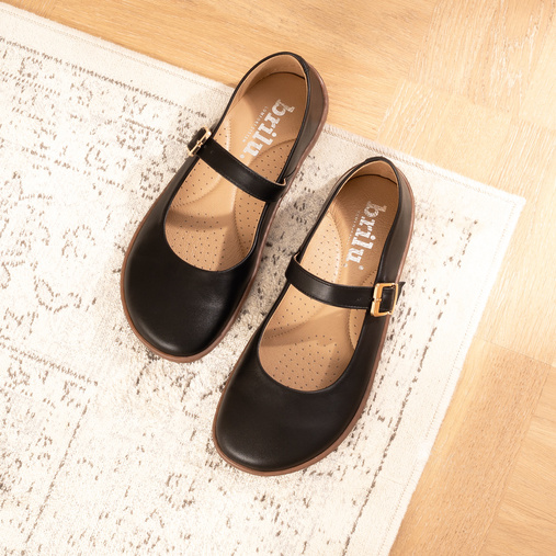 Skórzane baleriny z paskiem barefoot Sharron czarne