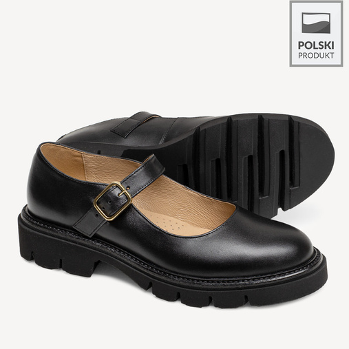 Skórzane półbuty damskie z klamrą Merida czarne