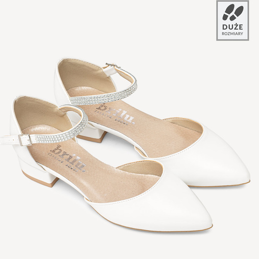 Ślubne licowe balerinki z ozdobnym paskiem Alice białe