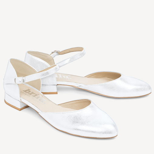 Ślubne połyskujące balerinki z paskiem Angelica srebrne