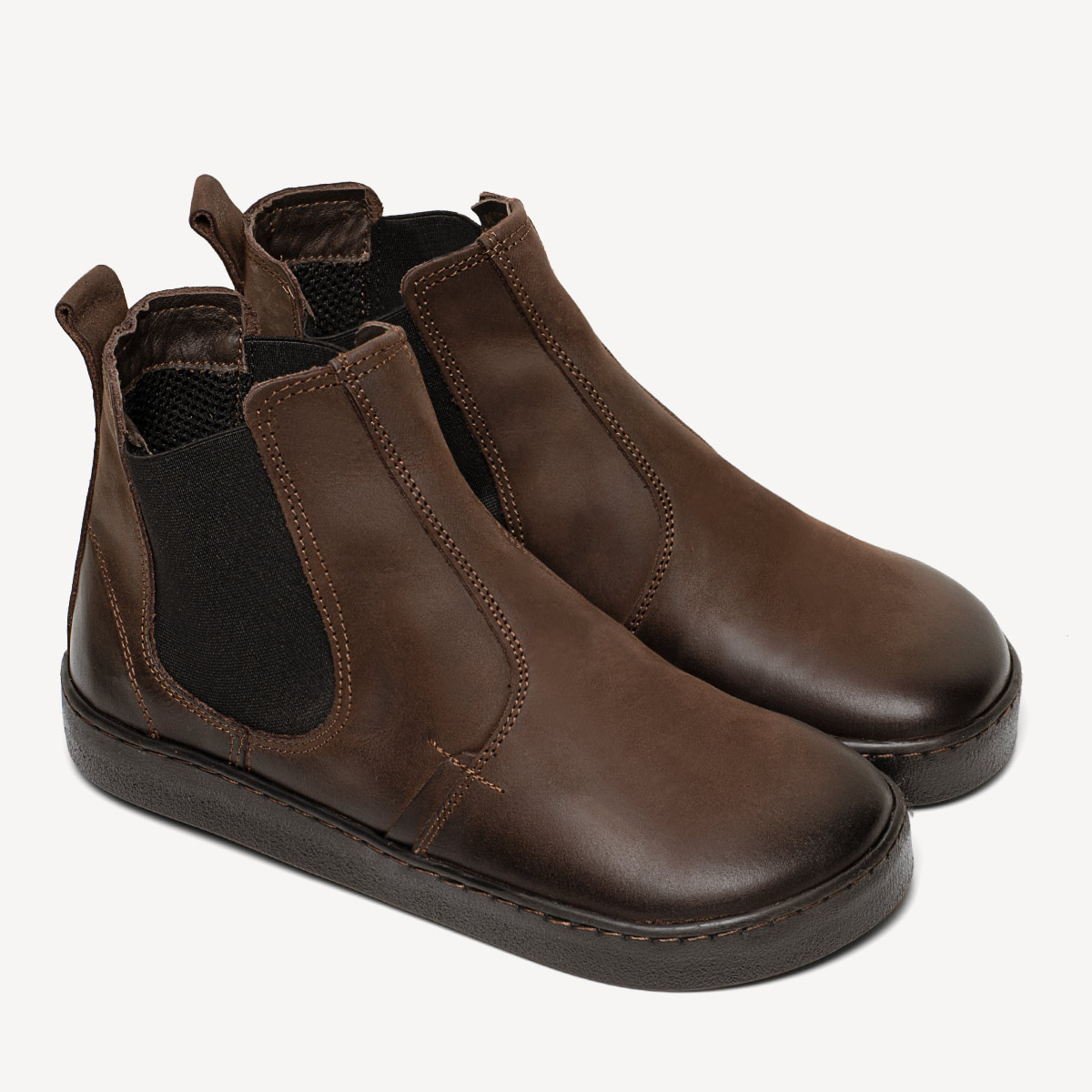 Skórzane sztyblety męskie barefoot Kenneth ciemny brąz