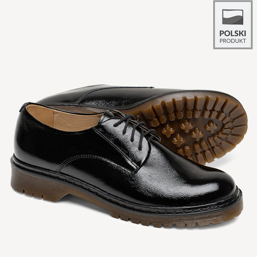 Skórzane lakierowane glany półbuty damskie Silessia czarne