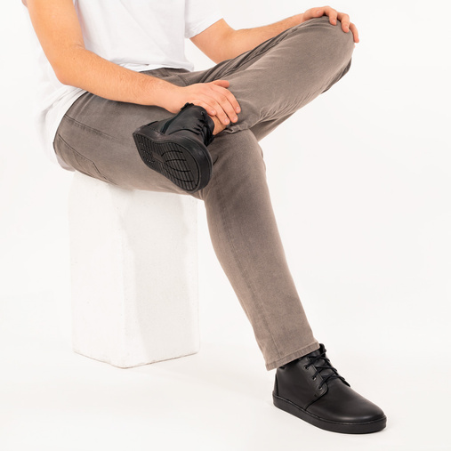 Skórzane trzewiki męskie barefoot Tyrrel czarne