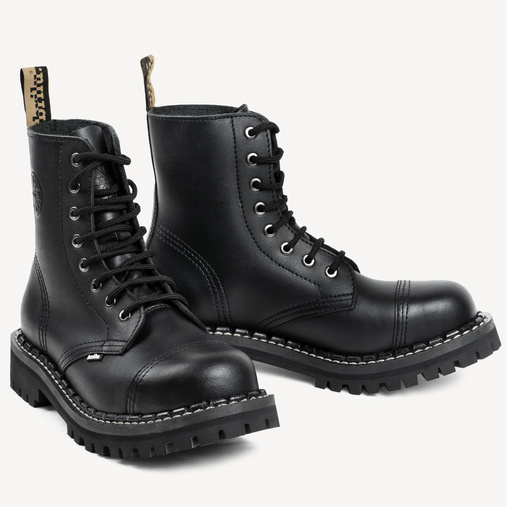 Skórzane glany BRILU wysokie 8-dziurek czarne 