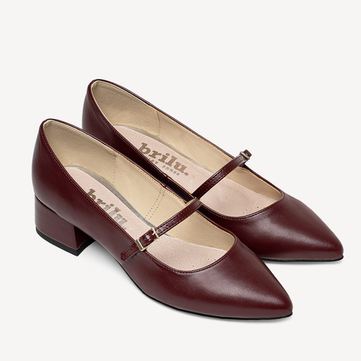 Czółenka na niskim obcasie z paskiem Aurely bordowe