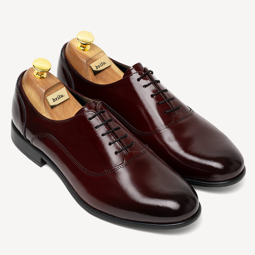 Skórzane wizytowe półbuty męskie oksfordy Royale bordowe