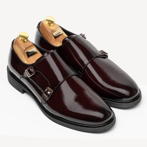 Skórzane półbuty wizytowe monki Kain bordowe