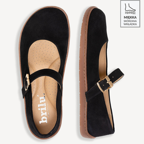 Zamszowe baleriny z paskiem barefoot Anette czarne