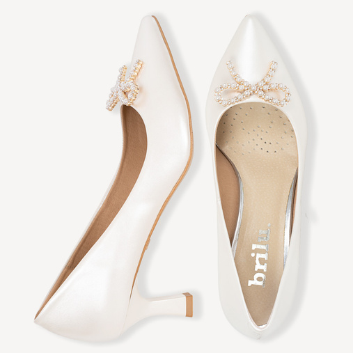 Ślubne perłowe szpilki z ozdobną kokardą Azalea ivory