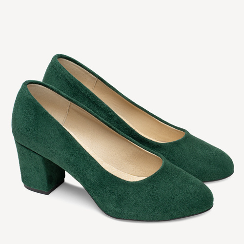 Zamszowe czółenka na niskim słupku Malvina zielone