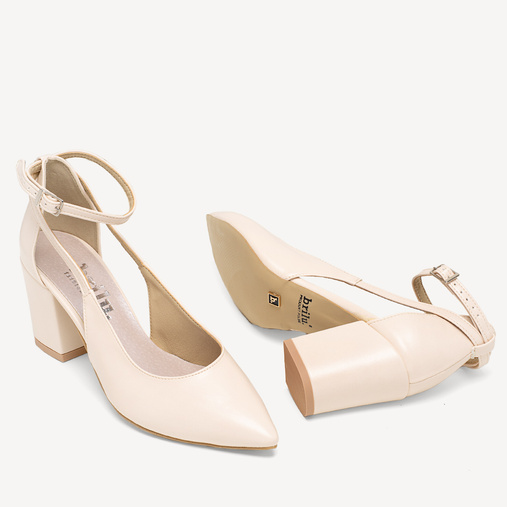 Ślubne czółenka na słupku z wycięciami Marietta cieliste ecru