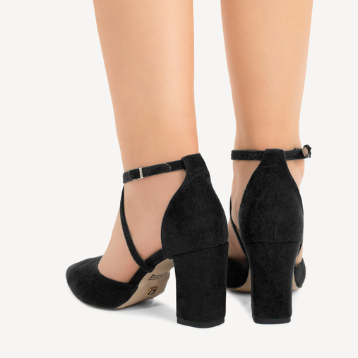 Zamszowe czółenka na słupku z paskami Savanna czarne