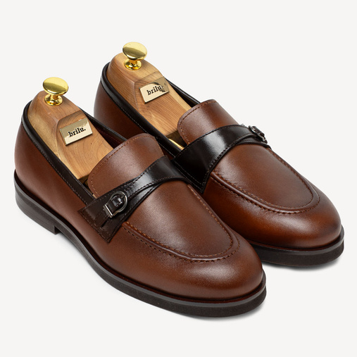 Skórzane loafersy męskie z klamrą Jared brązowe