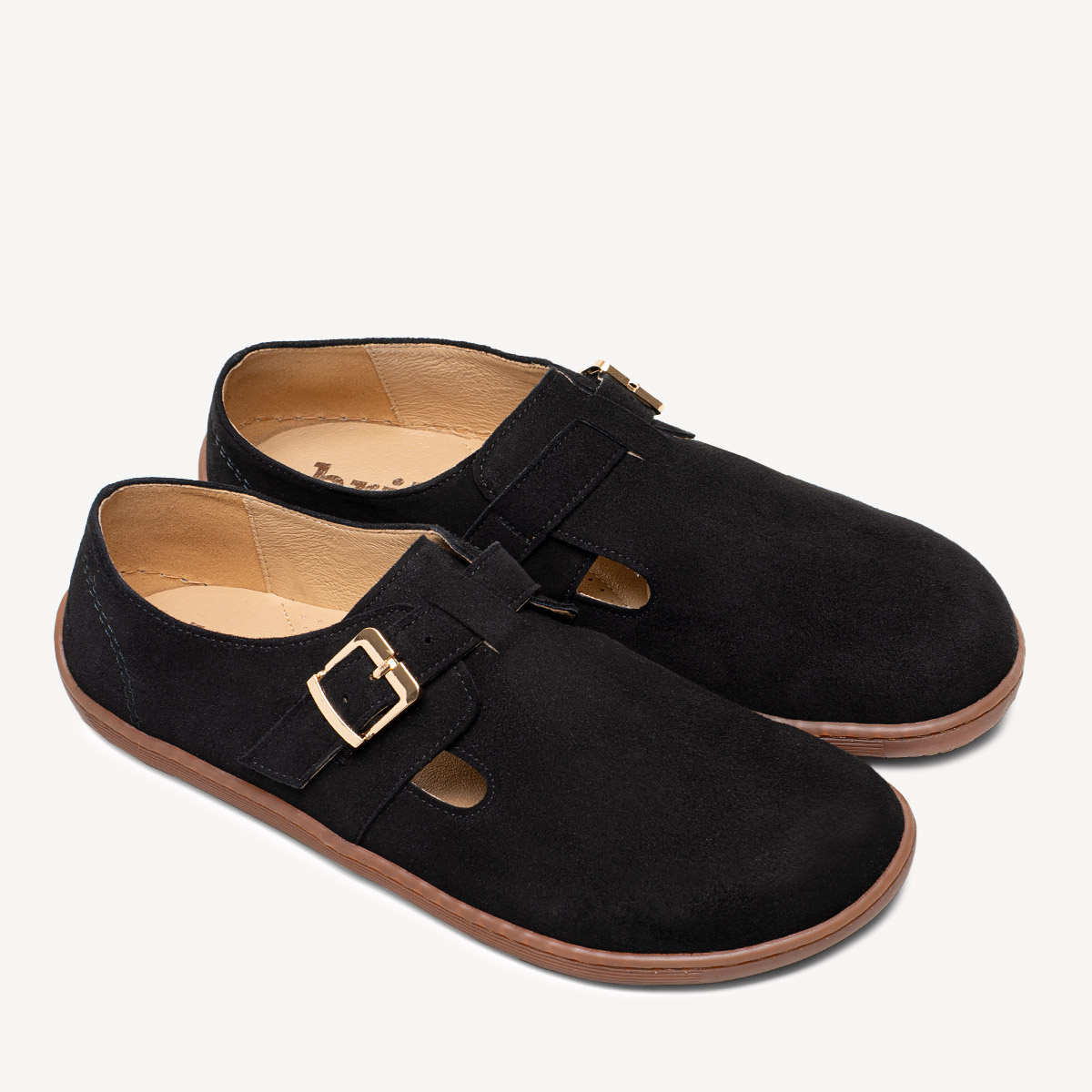 Zamszowe półbuty z klamrą barefoot Megan czarne