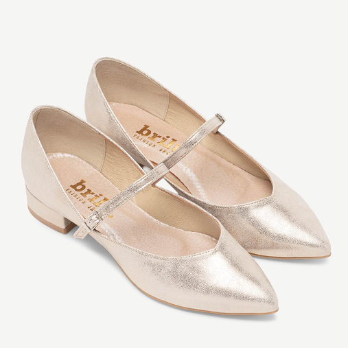 Połyskujące ślubne balerinki z paskiem Caprii złote