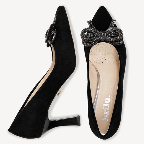 Zamszowe szpilki z ozdobną kokardą Jazmin czarne