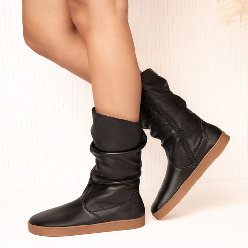 Skórzane zimowe botki damskie barefoot Kendall czarne