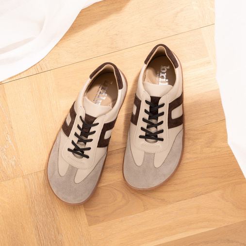 Skórzane damskie sneakersy barefoot Arizona beżowo-brązowe