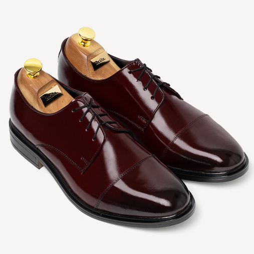Skórzane wizytowe półbuty męskie derby Harry bordowe