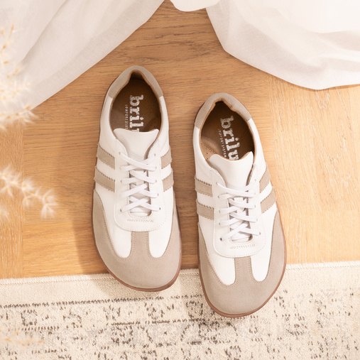 Skórzane damskie sneakersy barefoot Vanilla biało-beżowe