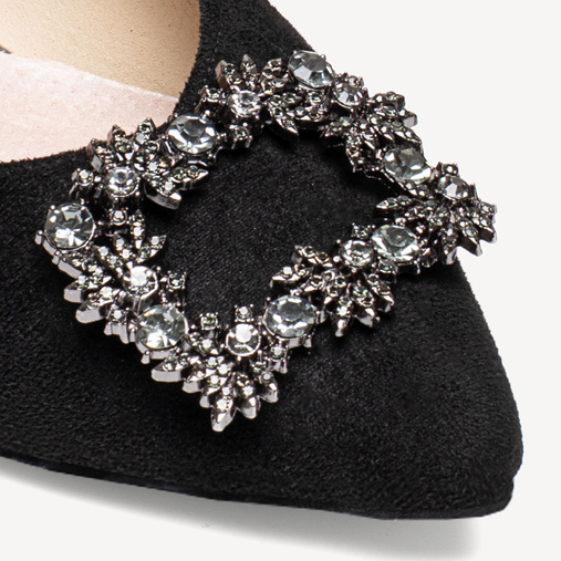 Zamszowe balerinki z ozdobna klamrą Amara czarne