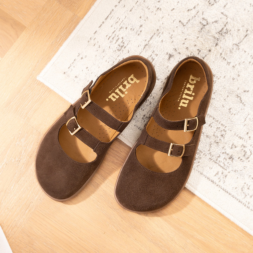 Skórzane zamszowe baleriny barefoot Montana ciemny brąz