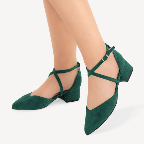 Zamszowe czółenka na niskim obcasie Luisa zielone