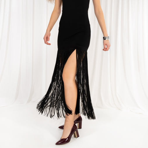 Lakierowane czółenka z ozdobnym obcasem Zendaya bordowe