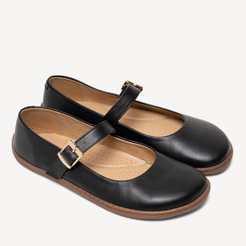 Skórzane baleriny z paskiem barefoot Sharron czarne