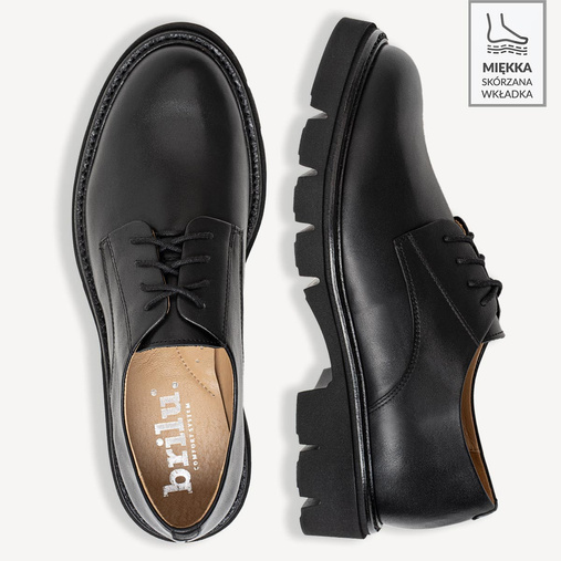 Skórzane sznurowane półbuty damskie Indigo czarne