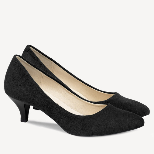 Klasyczne zamszowe szpilki na niskim obcasie Deliah czarne