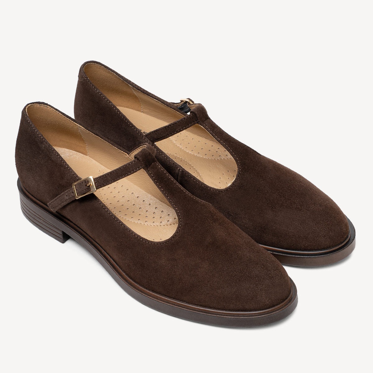 Zamszowe półbuty damskie z paskiem Samara brązowe