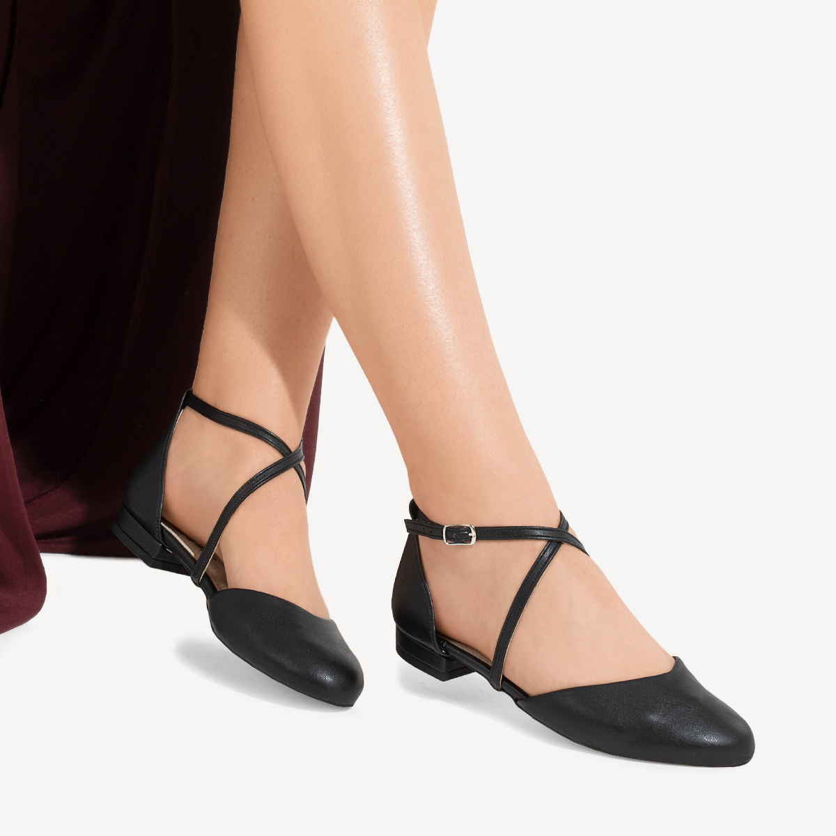 Balerinki z paskami Donna czarne