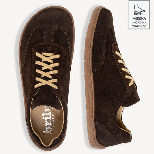 Zamszowe damskie sneakersy barefoot Everest ciemny brąz