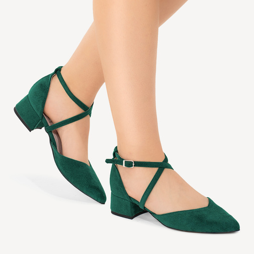 Zamszowe czółenka na niskim obcasie Luisa zielone