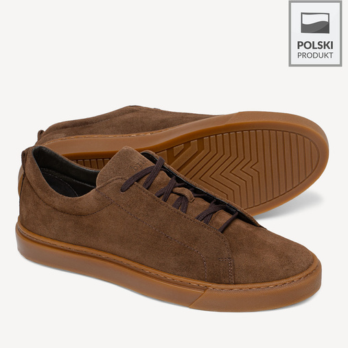 Męskie skórzane zamszowe sneakersy Edison brązowe