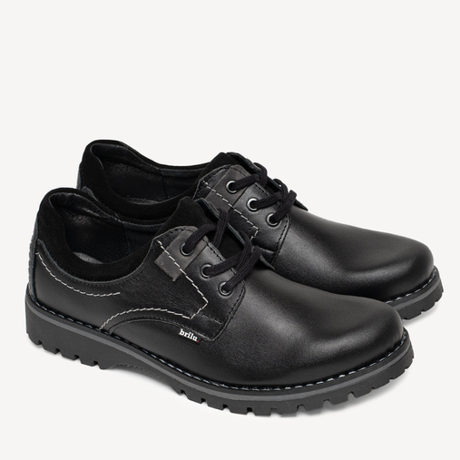 Skórzane półbuty trapery na grubej podeszwie Mateus czarne