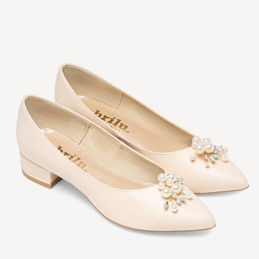 Ślubne balerinki z perłową ozdobą Gladys cieliste ecru