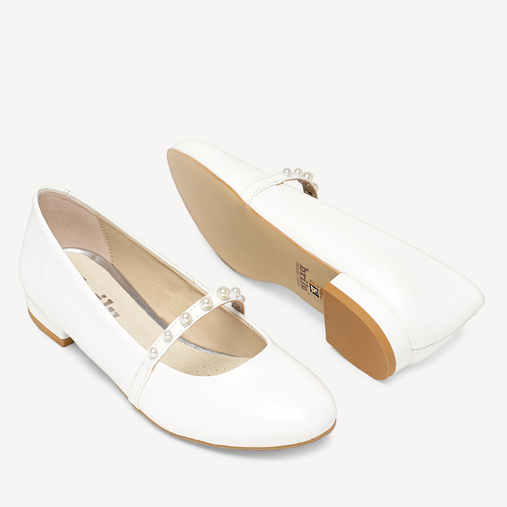Ślubne balerinki z perełkowym paskiem Ocean białe
