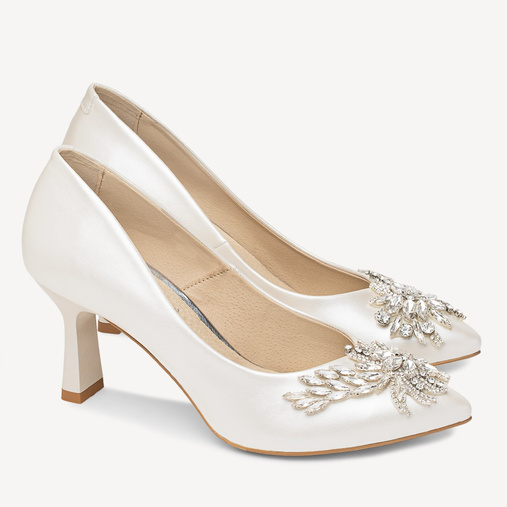 Ślubne perłowe szpilki z kryształową ozdobą Leyla ivory