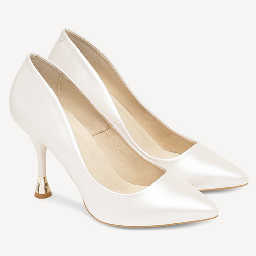 Ślubne perłowe szpilki z ozdobnym obcasem Beverly ivory