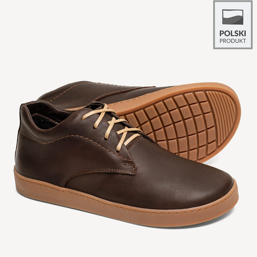 Skórzane zimowe trzewiki barefoot Harley ciemny brąz