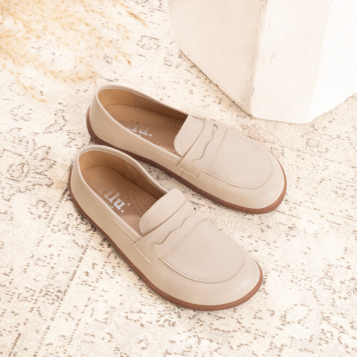 Skórzane mokasyny damskie barefoot Sorrena beżowe