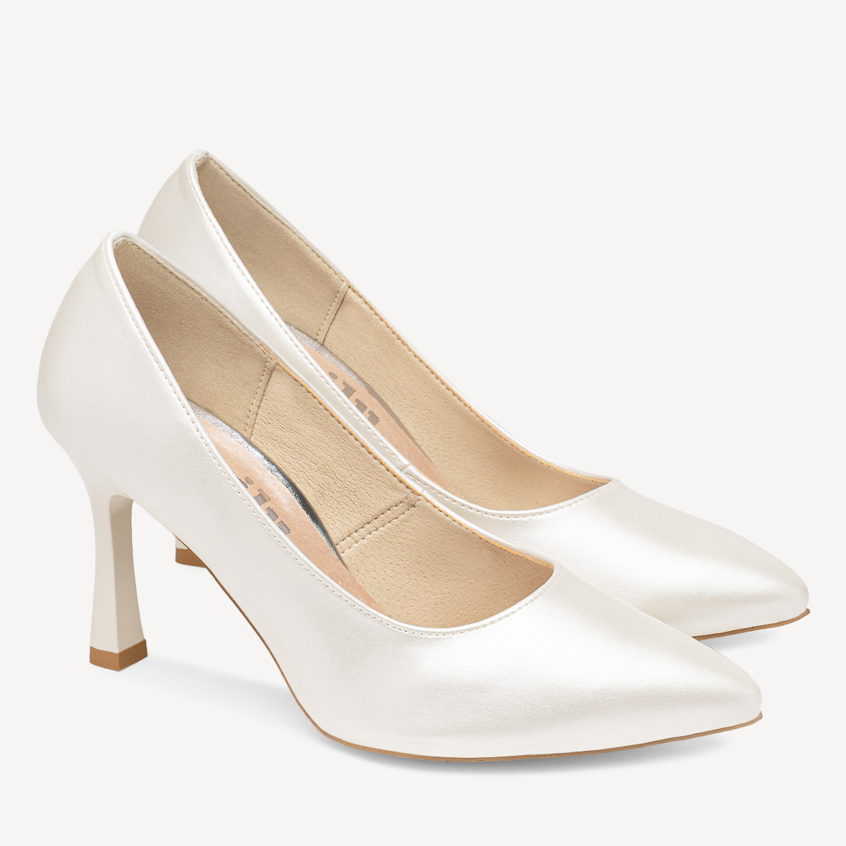 Ślubne perłowe klasyczne wysokie szpilki Goldie ivory